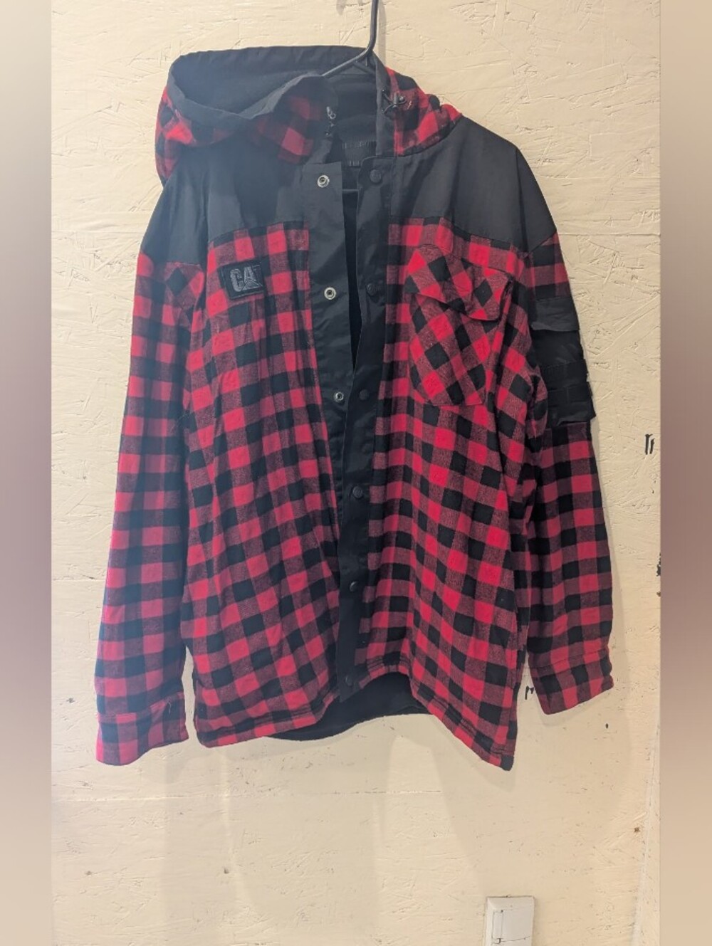Caterpillar Red & Black Plaid Hooded Workshirt Jacket